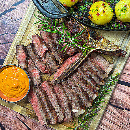 US Porterhouse Steak mit Grillkn�deln